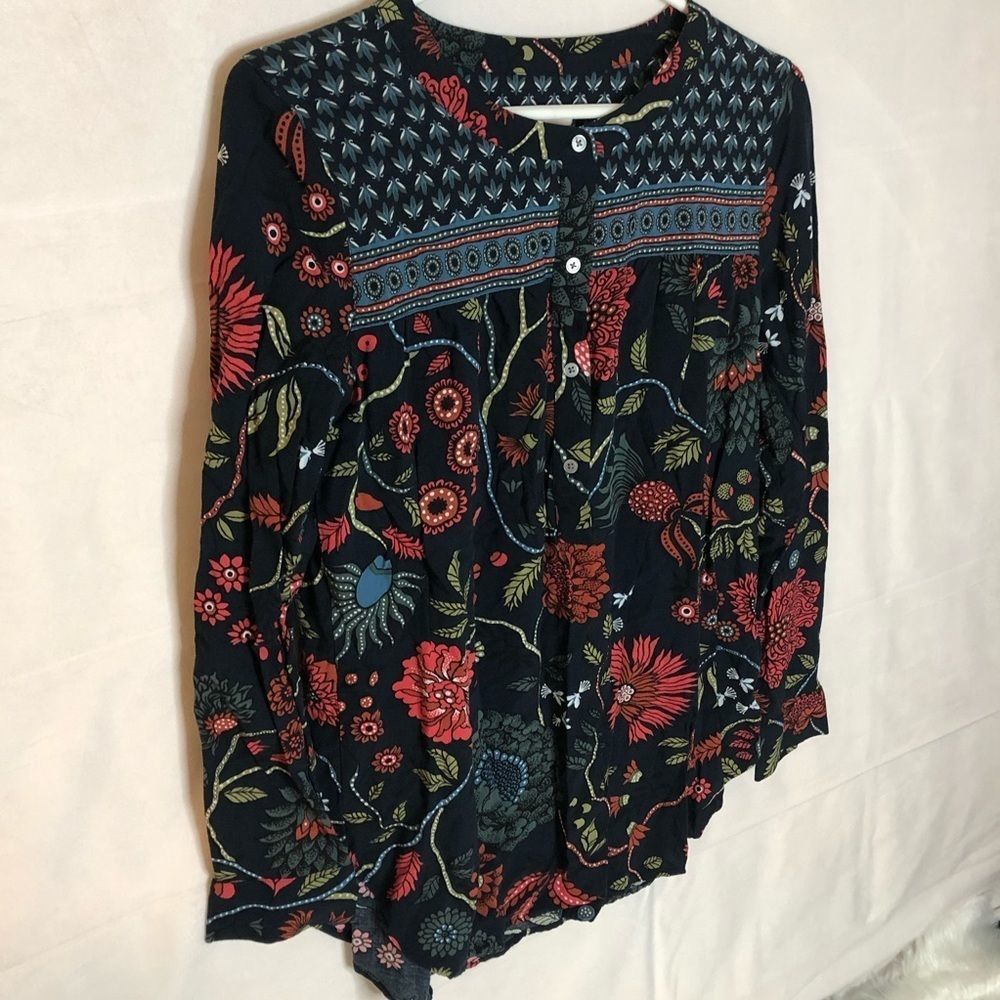 Ann Taylor Loft Blue Floral Blouse Small